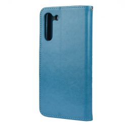 Kryty na mobil | Peňaženkové puzdro Embossing Pattern Motýľ a kvet modré – Samsung Galaxy S21 FE | Kryty na mobil
