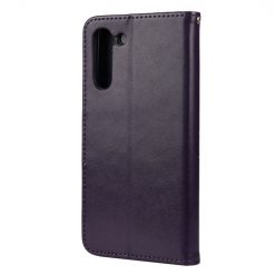 Kryty na mobil | Peňaženkové puzdro Embossing Pattern Motýľ a kvet tmavofialové – Samsung Galaxy S21 FE | Kryty na mobil