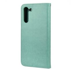 Kryty na mobil | Peňaženkové puzdro Embossing Pattern Motýľ a kvet zelené – Samsung Galaxy S21 FE | Kryty na mobil
