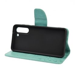 Kryty na mobil | Peňaženkové puzdro Embossing Pattern Motýľ a kvet zelené – Samsung Galaxy S21 FE | Kryty na mobil