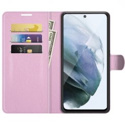 Kryty na mobil | Peňaženkové puzdro Litchi bledoružové – Samsung Galaxy S21 FE | Kryty na mobil