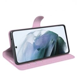 Kryty na mobil | Peňaženkové puzdro Litchi bledoružové – Samsung Galaxy S21 FE | Kryty na mobil
