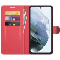 Kryty na mobil | Peňaženkové puzdro Litchi červené – Samsung Galaxy S21 FE | Kryty na mobil