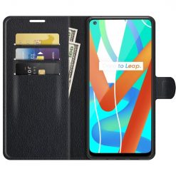 Kryty na mobil | Peňaženkové puzdro Litchi čierne – Realme 8 5G | Kryty na mobil