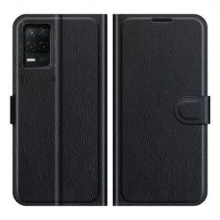 Kryty na mobil | Peňaženkové puzdro Litchi čierne – Realme 8 5G | Kryty na mobil