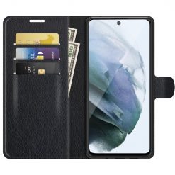 Kryty na mobil | Peňaženkové puzdro Litchi čierne – Samsung Galaxy S21 FE | Kryty na mobil