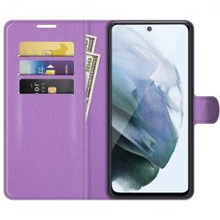Kryty na mobil | Peňaženkové puzdro Litchi fialové – Samsung Galaxy S21 FE | Kryty na mobil