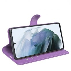 Kryty na mobil | Peňaženkové puzdro Litchi fialové – Samsung Galaxy S21 FE | Kryty na mobil