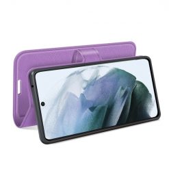 Kryty na mobil | Peňaženkové puzdro Litchi fialové – Samsung Galaxy S21 FE | Kryty na mobil