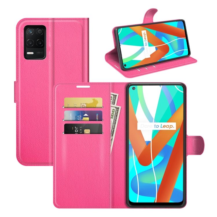 Peňaženkové puzdro Litchi ružové – Realme 8 5G | Kryty na mobil Kryty na mobil | Peňaženkové puzdro Litchi ružové – Realme 8 5G | Kryty na mobil
