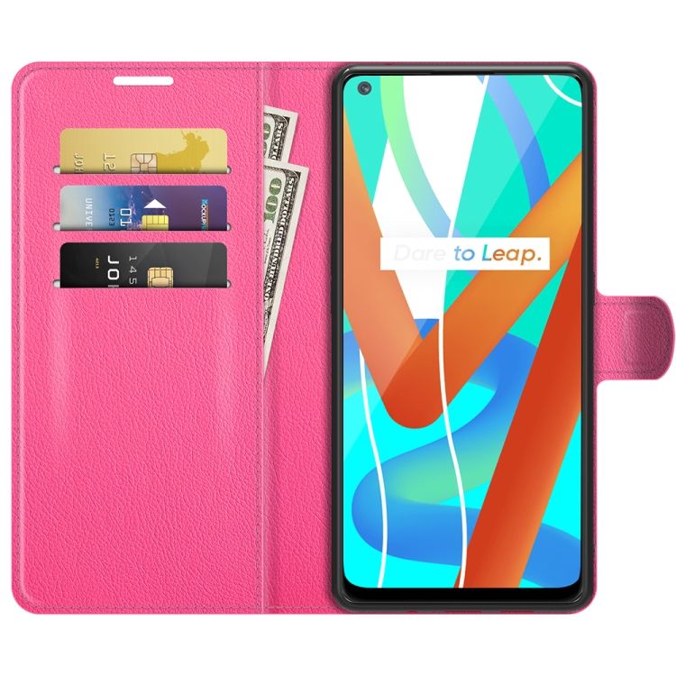 Peňaženkové puzdro Litchi ružové – Realme 8 5G | Kryty na mobil Kryty na mobil | Peňaženkové puzdro Litchi ružové – Realme 8 5G | Kryty na mobil