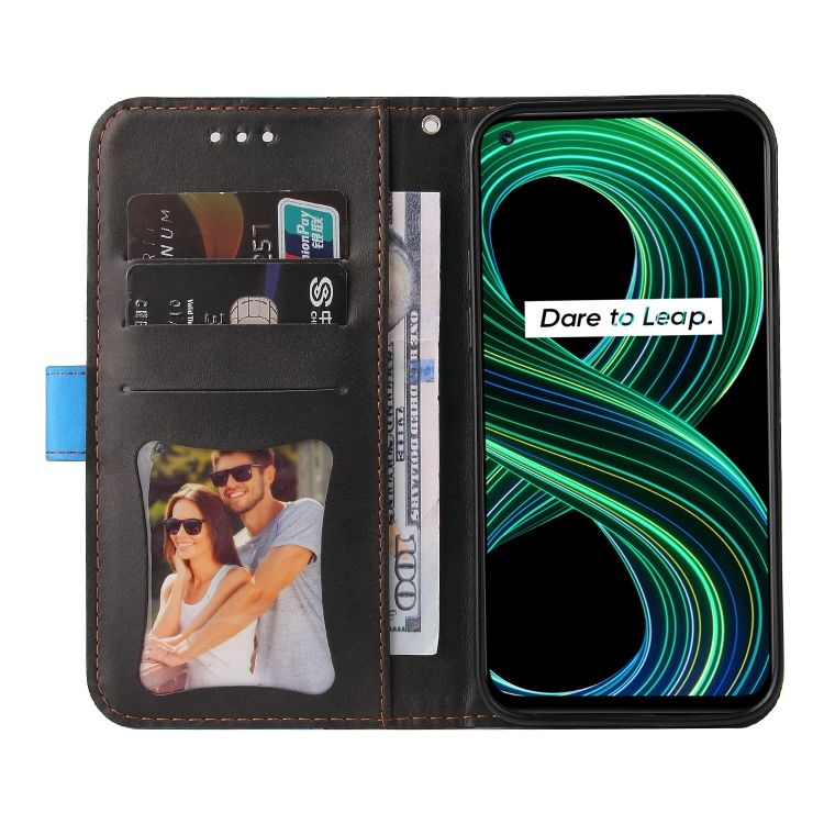 Peňaženkové puzdro Stitching čierno-modré – Realme 8 5G | Kryty na mobil Kryty na mobil | Peňaženkové puzdro Stitching čierno-modré – Realme 8 5G | Kryty na mobil