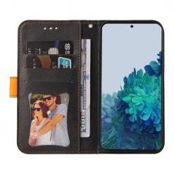 Peňaženkové puzdro Stitching čierno-oranžové – Samsung Galaxy S21 FE | Kryty na mobil Kryty na mobil | Peňaženkové puzdro Stitching čierno-oranžové – Samsung Galaxy S21 FE | Kryty na mobil
