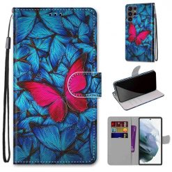 Kryty na mobil | Knižkové puzdro Trendy Cross case Červený motýľ – Samsung Galaxy S22 Ultra | Kryty na mobil
