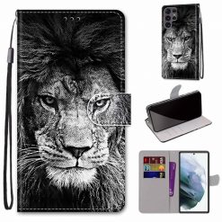 Kryty na mobil | Knižkové puzdro Trendy Cross case Čiernobiely lev – Samsung Galaxy S22 Ultra | Kryty na mobil
