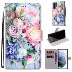 Knižkové puzdro Trendy Cross case Ružovomodrá kytica – Samsung Galaxy S22 Ultra