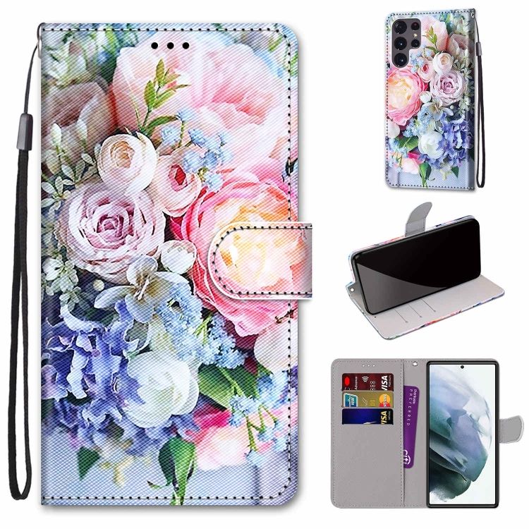 Knižkové puzdro Trendy Cross case Ružovomodrá kytica – Samsung Galaxy S22 Ultra | Kryty na mobil Kryty na mobil | Knižkové puzdro Trendy Cross case Ružovomodrá kytica – Samsung Galaxy S22 Ultra | Kryty na mobil