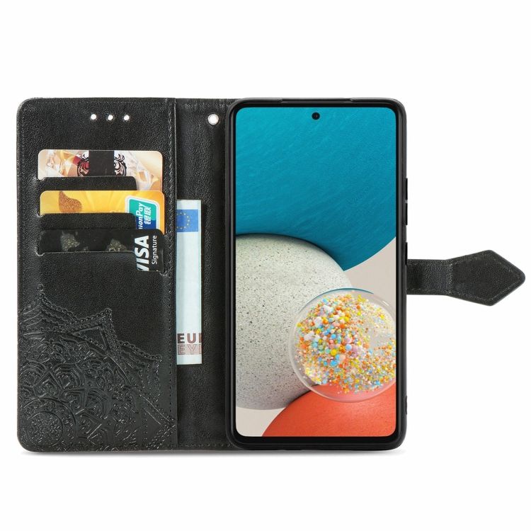 Peňaženkové puzdro Embossing Pattern Mandala Flower čierne – Samsung Galaxy A53 5G | Kryty na mobil Kryty na mobil | Peňaženkové puzdro Embossing Pattern Mandala Flower čierne – Samsung Galaxy A53 5G | Kryty na mobil