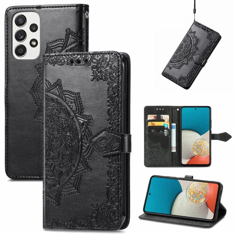 Peňaženkové puzdro Embossing Pattern Mandala Flower čierne – Samsung Galaxy A53 5G | Kryty na mobil Kryty na mobil | Peňaženkové puzdro Embossing Pattern Mandala Flower čierne – Samsung Galaxy A53 5G | Kryty na mobil