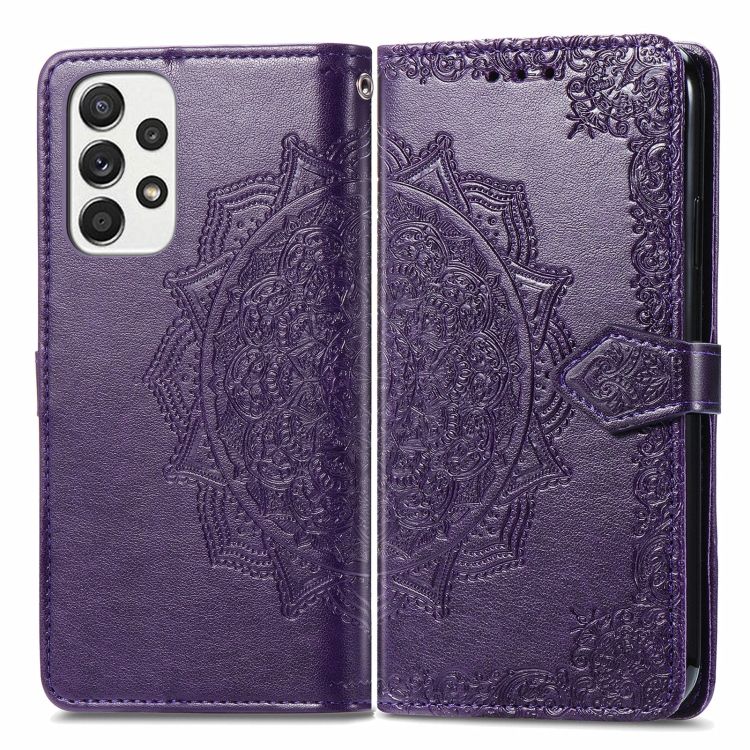 Peňaženkové puzdro Embossing Pattern Mandala Flower fialové – Samsung Galaxy A53 5G | Kryty na mobil Kryty na mobil | Peňaženkové puzdro Embossing Pattern Mandala Flower fialové – Samsung Galaxy A53 5G | Kryty na mobil