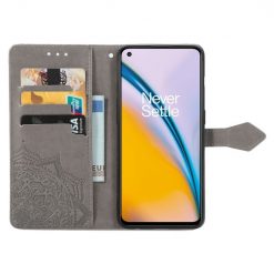 Kryty na mobil | Peňaženkové puzdro Embossing Pattern Mandala Flower sivé – OnePlus Nord 2 5G | Kryty na mobil