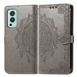 Kryty na mobil | Peňaženkové puzdro Embossing Pattern Mandala Flower sivé – OnePlus Nord 2 5G | Kryty na mobil