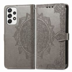 Kryty na mobil | Peňaženkové puzdro Embossing Pattern Mandala Flower sivé – Samsung Galaxy A53 5G | Kryty na mobil