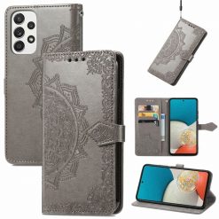 Peňaženkové puzdro Embossing Pattern Mandala Flower sivé – Samsung Galaxy A53 5G | Kryty na mobil Kryty na mobil | Peňaženkové puzdro Embossing Pattern Mandala Flower sivé – Samsung Galaxy A53 5G | Kryty na mobil