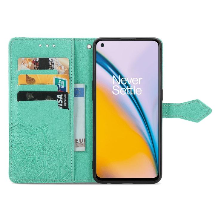 Peňaženkové puzdro Embossing Pattern Mandala Flower zelené – OnePlus Nord 2 5G | Kryty na mobil Kryty na mobil | Peňaženkové puzdro Embossing Pattern Mandala Flower zelené – OnePlus Nord 2 5G | Kryty na mobil