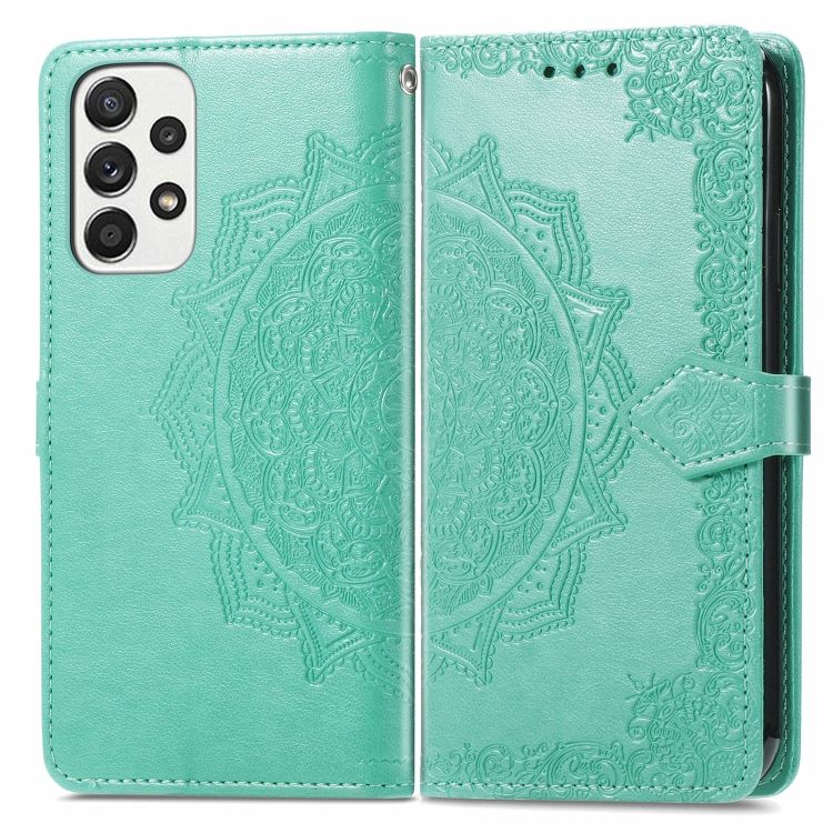 Peňaženkové puzdro Embossing Pattern Mandala Flower zelené – Samsung Galaxy A53 5G | Kryty na mobil Kryty na mobil | Peňaženkové puzdro Embossing Pattern Mandala Flower zelené – Samsung Galaxy A53 5G | Kryty na mobil