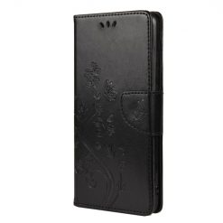 Kryty na mobil | Peňaženkové puzdro Embossing Pattern Motýľ a kvet čierne – Samsung Galaxy A53 5G | Kryty na mobil