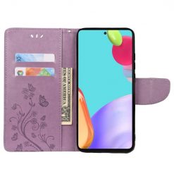 Kryty na mobil | Peňaženkové puzdro Embossing Pattern Motýľ a kvet fialové – Samsung Galaxy A53 5G | Kryty na mobil