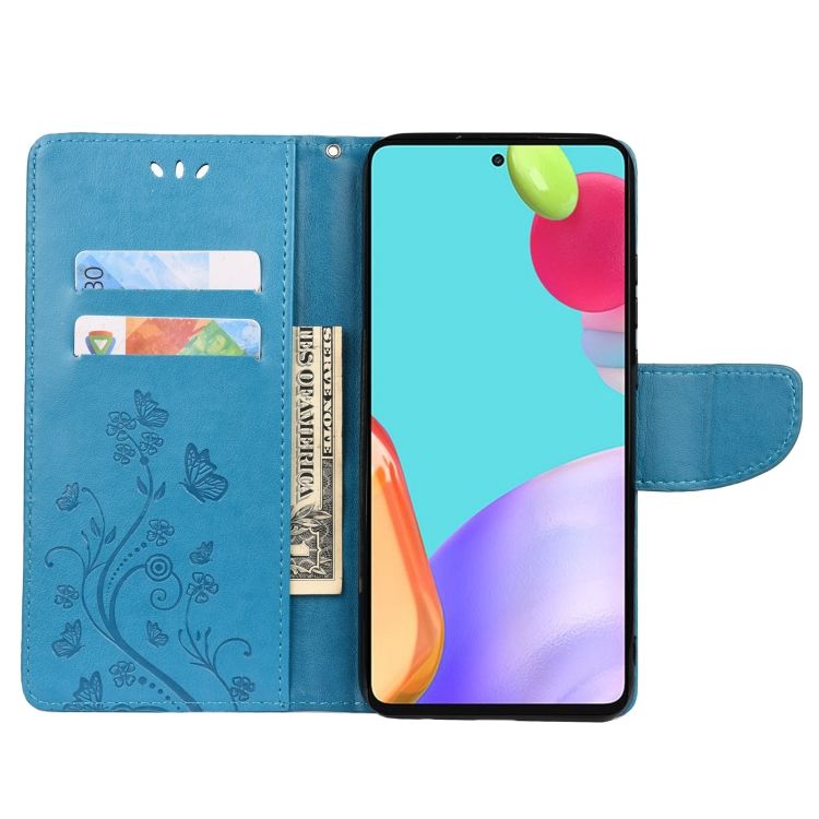 Peňaženkové puzdro Embossing Pattern Motýľ a kvet modré – Samsung Galaxy A53 5G | Kryty na mobil Kryty na mobil | Peňaženkové puzdro Embossing Pattern Motýľ a kvet modré – Samsung Galaxy A53 5G | Kryty na mobil