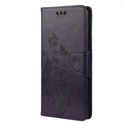 Kryty na mobil | Peňaženkové puzdro Embossing Pattern Motýľ a kvet tmavofialové – Samsung Galaxy A53 5G | Kryty na mobil
