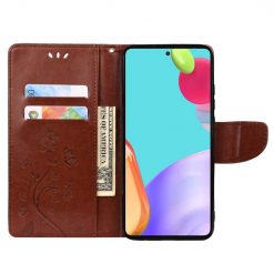 Kryty na mobil | Peňaženkové puzdro Embossing Pattern Motýľ a kvet tmavohnedé – Samsung Galaxy A53 5G | Kryty na mobil