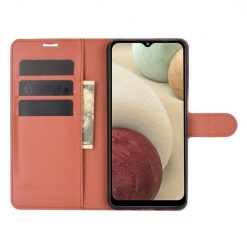 Peňaženkové puzdro Litchi hnedé – Samsung Galaxy A12 / M12 | Kryty na mobil Kryty na mobil | Peňaženkové puzdro Litchi hnedé – Samsung Galaxy A12 / M12 | Kryty na mobil