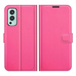 Peňaženkové puzdro Litchi tmavoružové – OnePlus Nord 2 5G