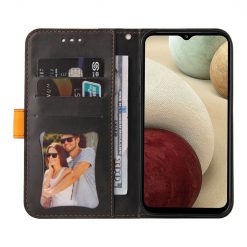 Peňaženkové puzdro Stitching čierno-oranžové – Samsung Galaxy A12 / M12 | Kryty na mobil Kryty na mobil | Peňaženkové puzdro Stitching čierno-oranžové – Samsung Galaxy A12 / M12 | Kryty na mobil