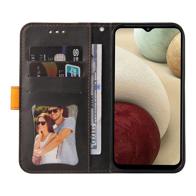 Peňaženkové puzdro Stitching čierno-oranžové – Samsung Galaxy A12 / M12 | Kryty na mobil Kryty na mobil | Peňaženkové puzdro Stitching čierno-oranžové – Samsung Galaxy A12 / M12 | Kryty na mobil