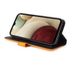 Peňaženkové puzdro Stitching čierno-oranžové – Samsung Galaxy A12 / M12 | Kryty na mobil Kryty na mobil | Peňaženkové puzdro Stitching čierno-oranžové – Samsung Galaxy A12 / M12 | Kryty na mobil