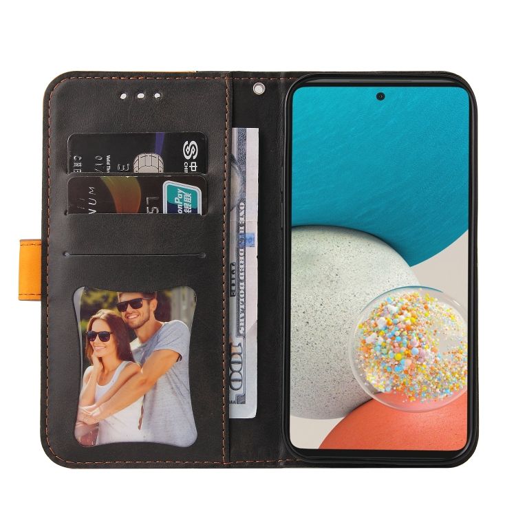 Peňaženkové puzdro Stitching čierno-oranžové – Samsung Galaxy A53 5G | Kryty na mobil Kryty na mobil | Peňaženkové puzdro Stitching čierno-oranžové – Samsung Galaxy A53 5G | Kryty na mobil