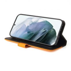 Kryty na mobil | Peňaženkové puzdro Stitching čierno-oranžové – Samsung Galaxy S22 Ultra | Kryty na mobil