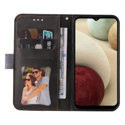 Peňaženkové puzdro Stitching čierno-sivé – Samsung Galaxy A12 / M12 | Kryty na mobil Kryty na mobil | Peňaženkové puzdro Stitching čierno-sivé – Samsung Galaxy A12 / M12 | Kryty na mobil