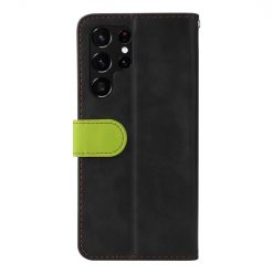 Kryty na mobil | Peňaženkové puzdro Stitching čierno-zelené – Samsung Galaxy S22 Ultra | Kryty na mobil