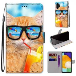 Kryty na mobil | Knižkové puzdro Trendy Cross case Mačka a drink – Samsung Galaxy A13 (4G) | Kryty na mobil