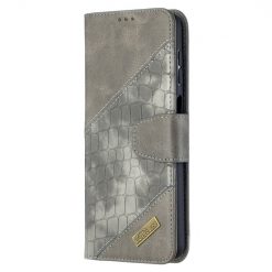 Kryty na mobil | Peňaženkové puzdro Crocodile Texture sivé – Samsung Galaxy A12 / M12 | Kryty na mobil