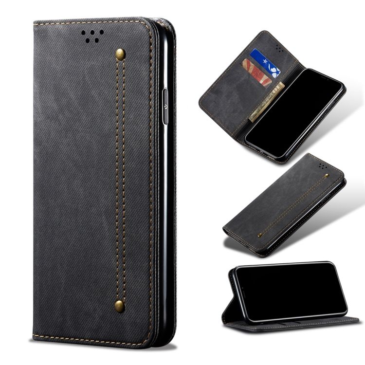 Peňaženkové puzdro Denim Texture čierne – Xiaomi Redmi Note 11s / Note 11 4G | Kryty na mobil Kryty na mobil | Peňaženkové puzdro Denim Texture čierne – Xiaomi Redmi Note 11s / Note 11 4G | Kryty na mobil