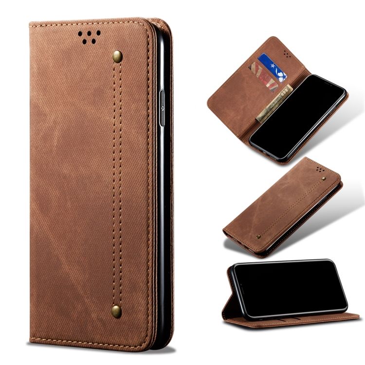 Peňaženkové puzdro Denim Texture hnedé – Xiaomi Redmi Note 11s / Note 11 4G | Kryty na mobil Kryty na mobil | Peňaženkové puzdro Denim Texture hnedé – Xiaomi Redmi Note 11s / Note 11 4G | Kryty na mobil