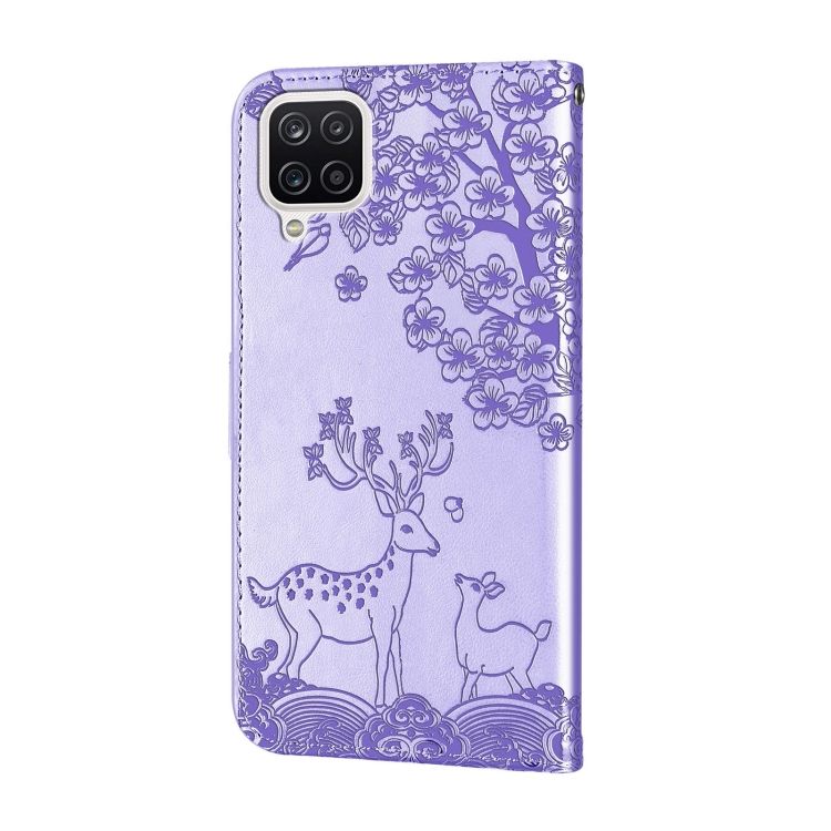 Peňaženkové puzdro Embossing Pattern Jeleň fialové – Samsung Galaxy A12 / M12 | Kryty na mobil Kryty na mobil | Peňaženkové puzdro Embossing Pattern Jeleň fialové – Samsung Galaxy A12 / M12 | Kryty na mobil
