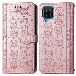 Kryty na mobil | Peňaženkové puzdro Embossing Pattern Pes a Mačka bledoružové – Samsung Galaxy A12 / M12 | Kryty na mobil